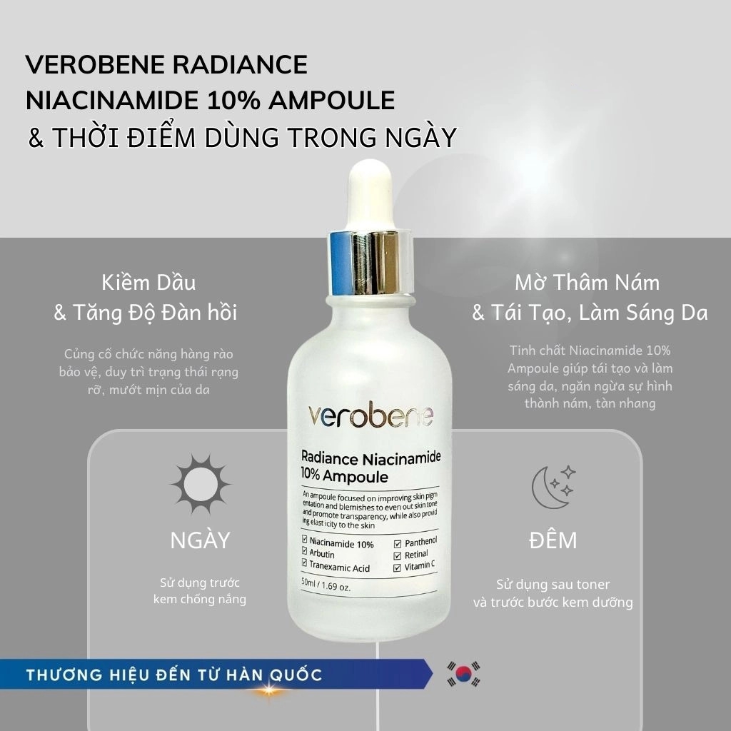 Serum Verobene Niacinamide 10% Ampoule Dưỡng Trắng Ức Chế Nám 50ml
